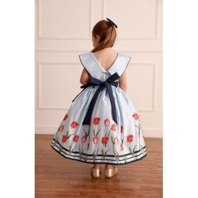 Vestido de Festa Infantil Tulipas Azul